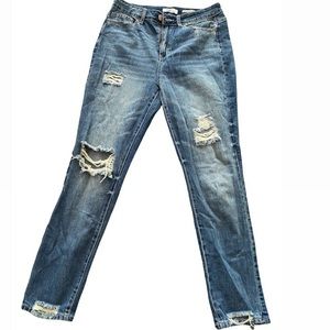 YMI Dream Jeans, High Rise Skinny distressed/ frayed hem jeans.